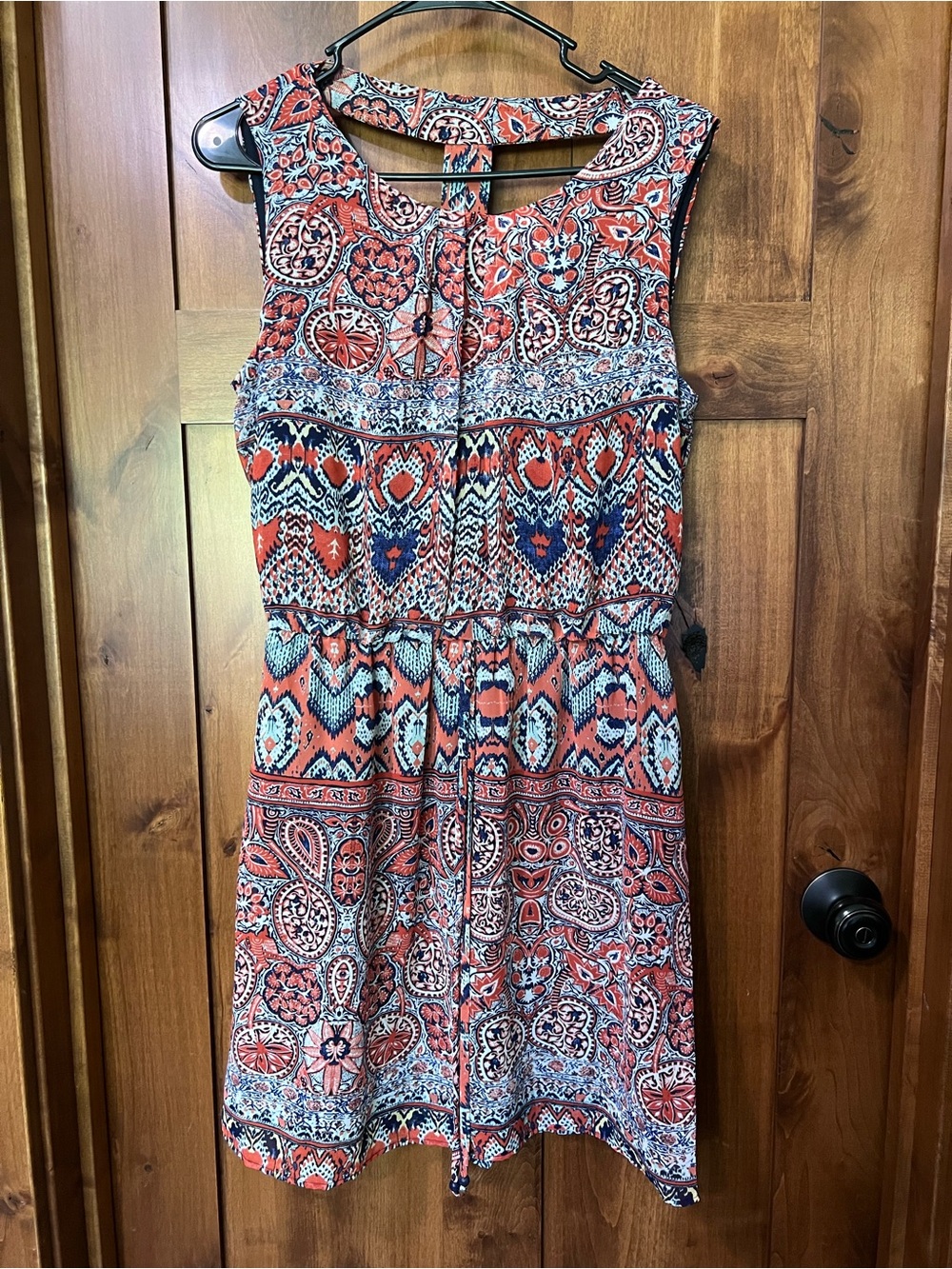 Enfocus Studio Coral and Navy Paisley Print Sleeveless Mini Dress